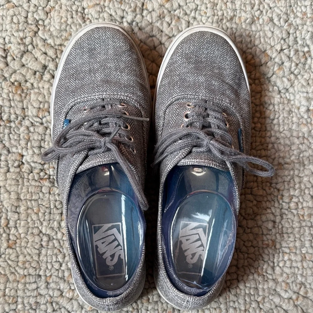 Vans Gray Herringbone Canvas Low-Top Sneakers